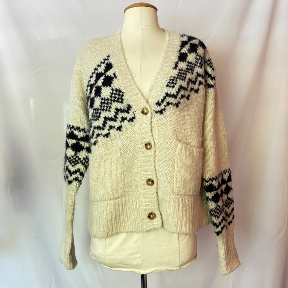 Derek Lam Cream and Black Geometric Cardigan